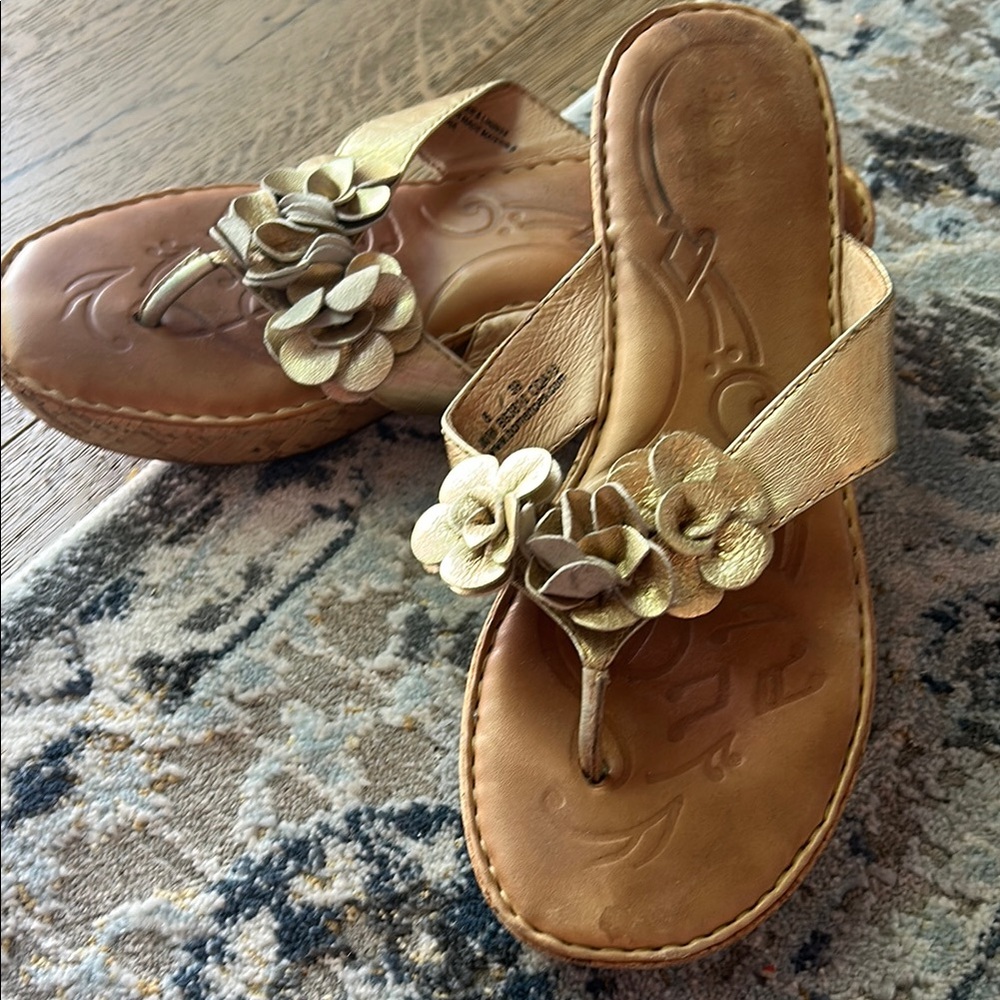Born Gold Floral Sandals with Leather Footbed